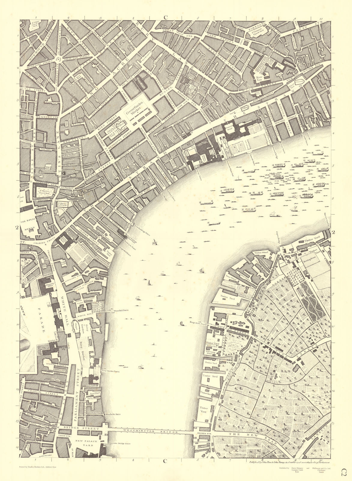 Waterloo Westminster South Bank Covent Garden C2. After ROCQUE 1971 (1746) map